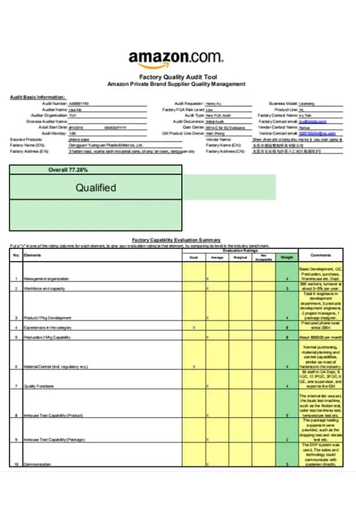 Amazon Factory Quality Audit