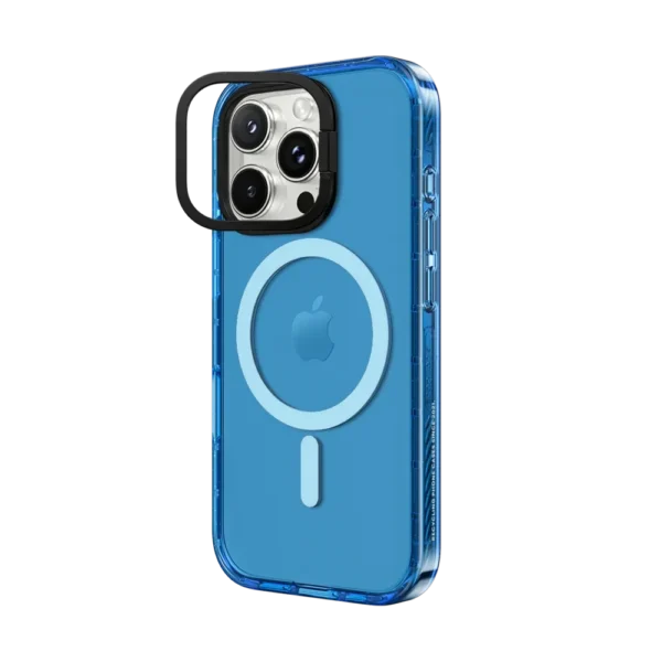 Blue - With stand - black frame - clear phone case