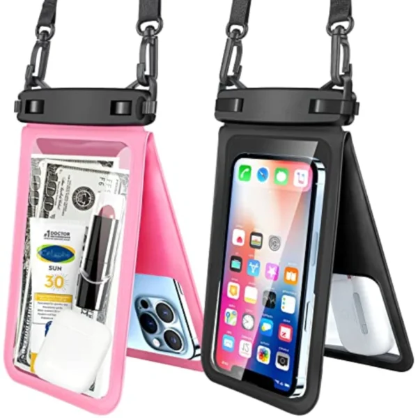 pink-black PVC 2 Pack Waterproof Phone Case