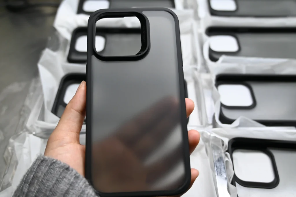 Frosted translucent PC+TPU hybrid phone case with matte finish and raised camera bezel protection