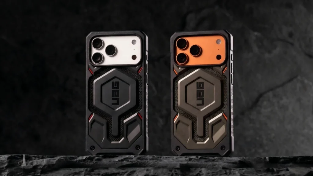 Rugged industrial style case by top phone case brands UAG for heavy-duty protection