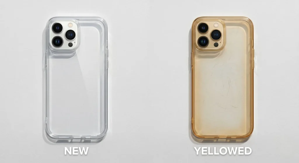 clear TPU phone case turning yellow over time due to UV exposure