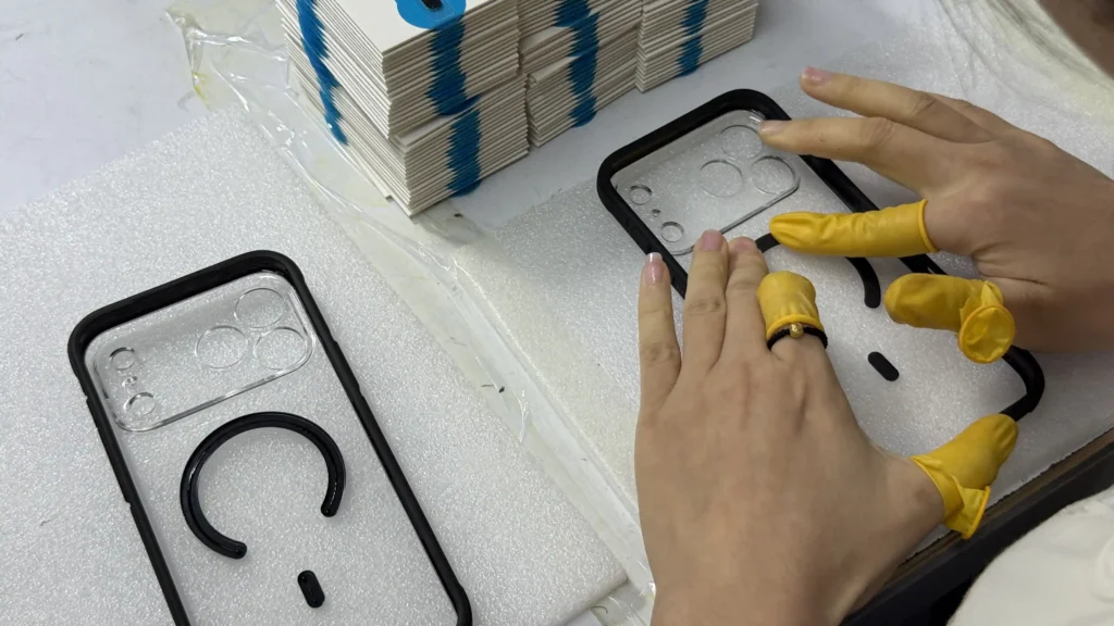 installing magnetic ring into phone case for wireless charging compatibility