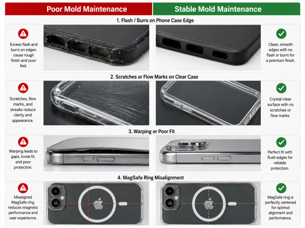 Phone case defects caused by poor mold maintenance