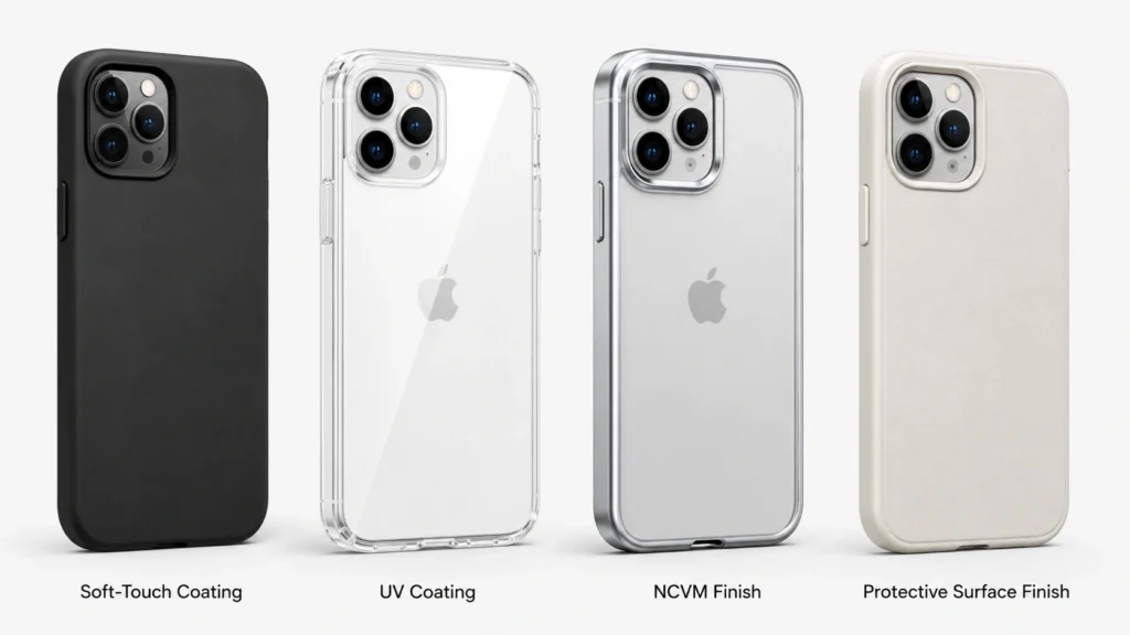 Surface finish options including matte coating UV coating and NCVM