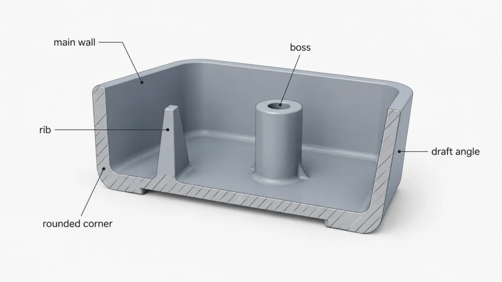 Injection molding design features
