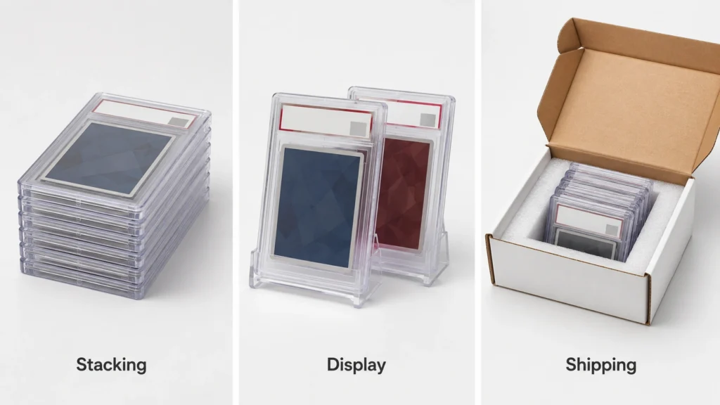 Slab protectors for graded card storage display and shipping