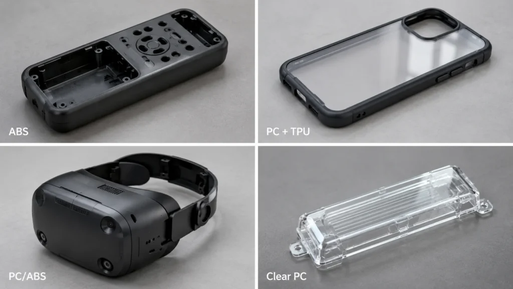 Electronic housings made from ABS, PC, PC ABS, and a PC plus TPU structure