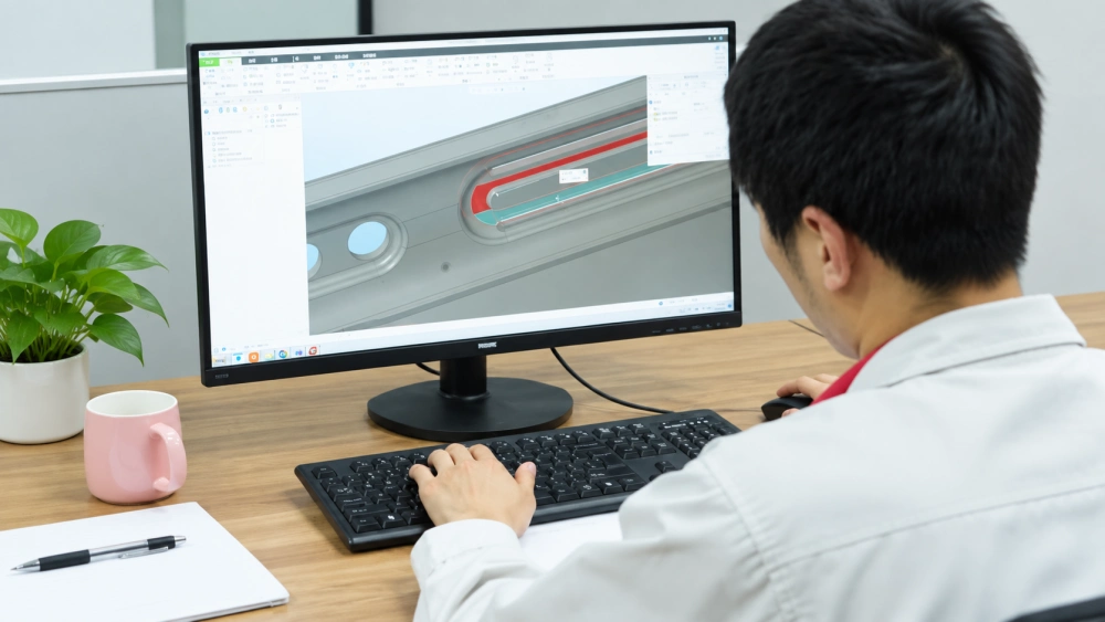 Engineer using CAD software for phone case product design